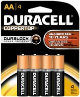 Duracell, CopperTop, AA, 4 Pack, Batteries